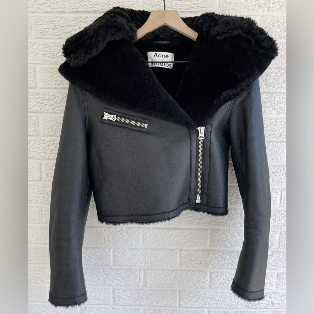 Acne Studios Leather Jacket With Removable Shearling Collar